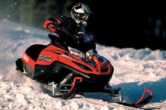 Day-time action on snowmobiles